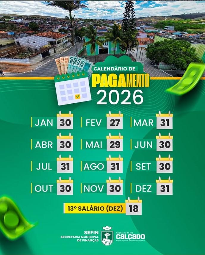 Prefeitura divulga calendário de pagamentos dos servidores para 2026