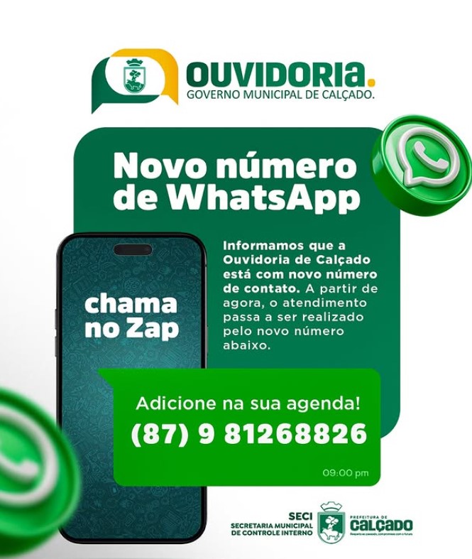 Ouvidoria Municipal de Calçado passa a atender por novo número de WhatsApp